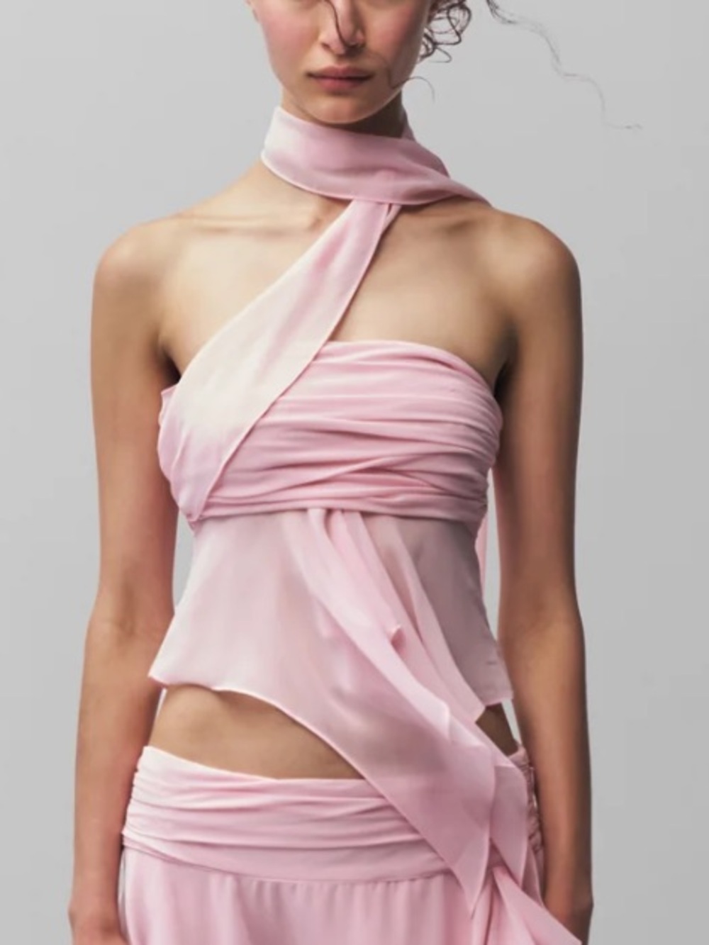 Guizio Chiffon Wrap Around Top in Pink Cotton Candy size S NWT
